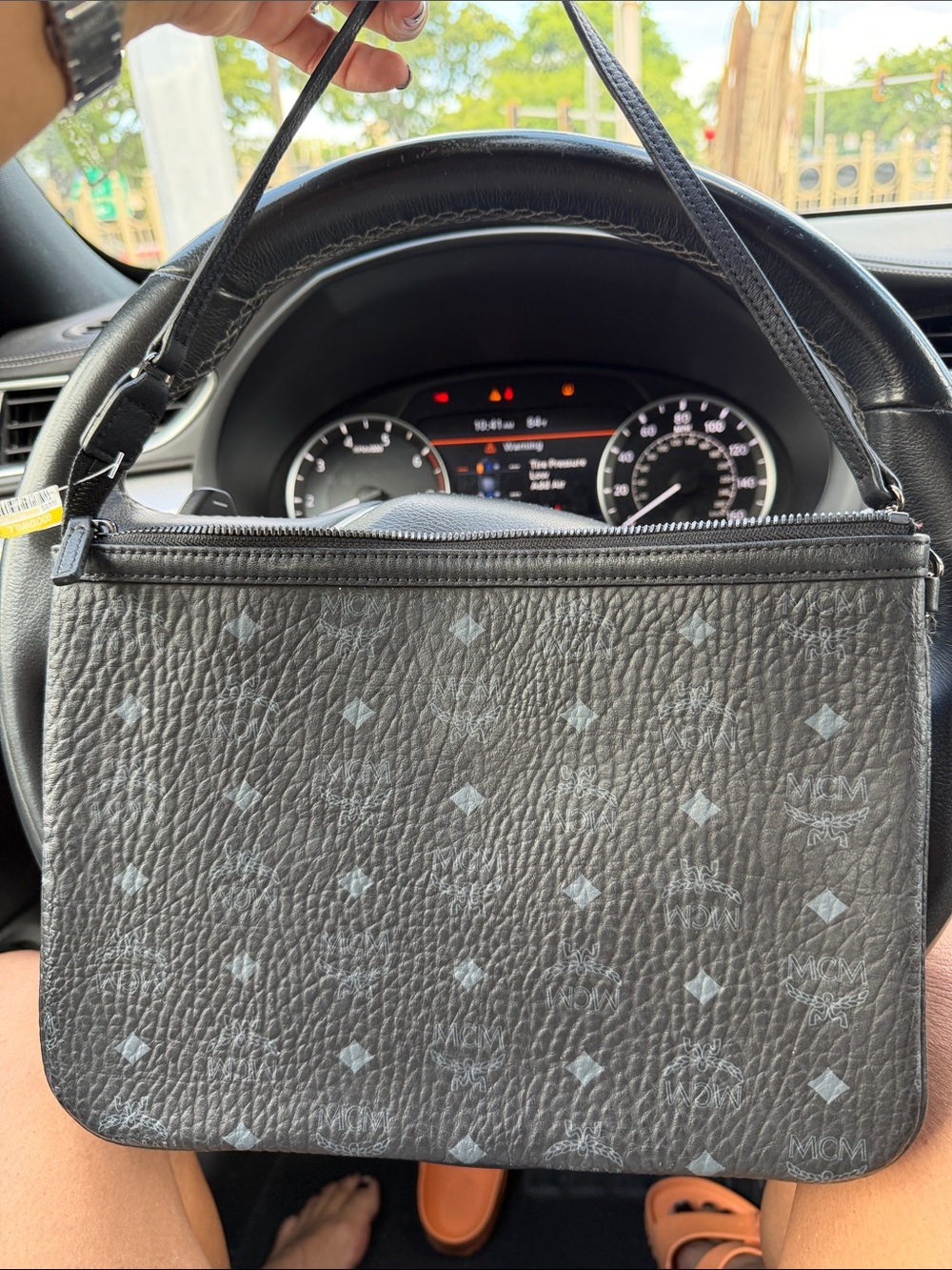 MCM Black Monogram Leather Messenger Bag